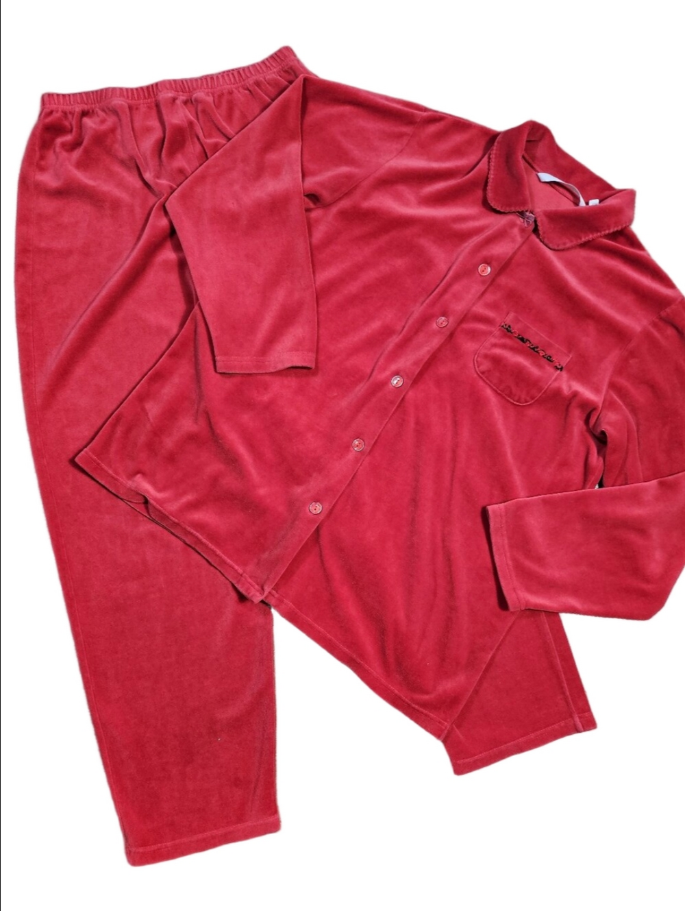 Vintage Victoria's Secret Country Red Velour 2 Piece Pajama Lounge Matching Set